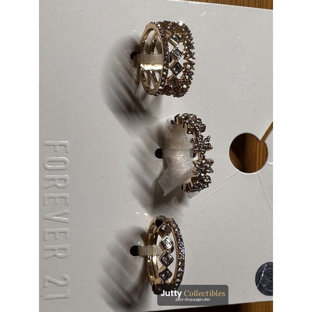 forever 21 rhinestone stacking ring set 3 piece gold tone nwt